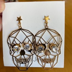 Gold and rhinestone skull earrings